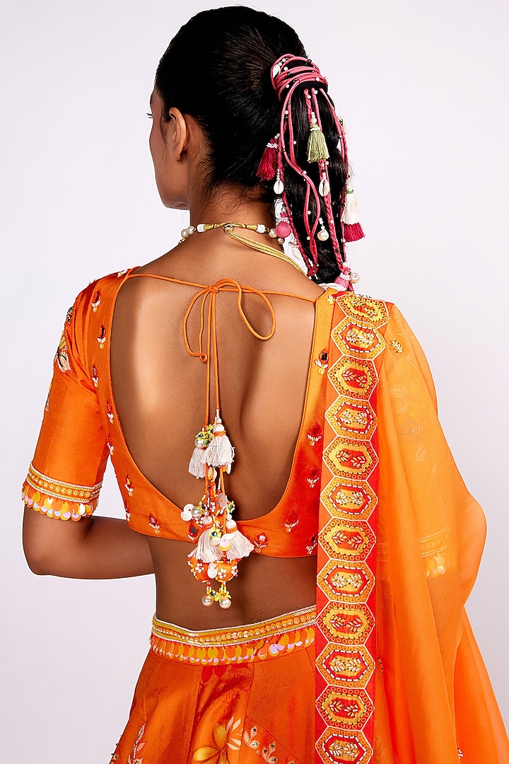 Orange Silk Embroidered Wedding Lehenga Set by Isha Gupta Tayal at Pernia's Pop Up Shop