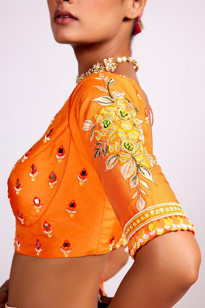 Orange Silk Embroidered Wedding Lehenga Set by Isha Gupta Tayal at Pernia's Pop Up Shop