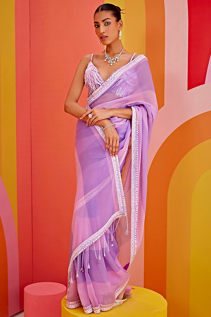 Lilac Organza Wedding Saree Set by Isha Gupta Tayal at Pernia's Pop Up Shop