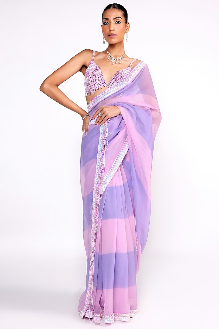 Lilac Organza Wedding Saree Set by Isha Gupta Tayal at Pernia's Pop Up Shop