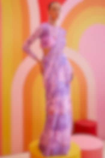 Lilac Chiffon Printed Pre-Draped Saree Set by Isha Gupta Tayal