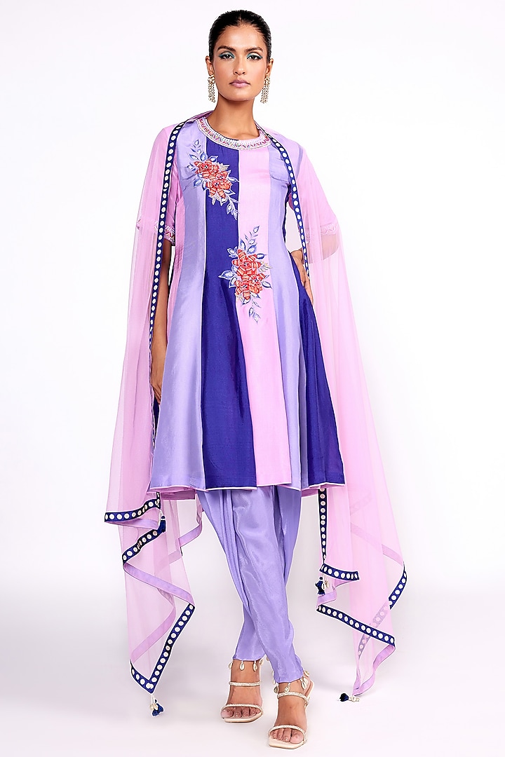 Multi-Colored Silk Embroidered Anarkali Set by Isha Gupta Tayal at Pernia's Pop Up Shop