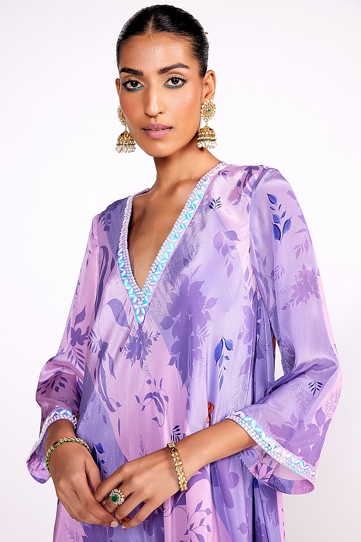 Lilac Crepe Embroidered Kaftan Vacation Dress by Isha Gupta Tayal at Pernia's Pop Up Shop