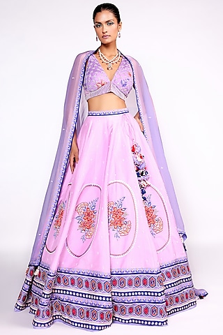 Lilac Silk Lehenga Set by Isha Gupta Tayal
