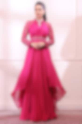 Pink Sapphire Crepe Anarkali Gown by Isha Gupta Tayal