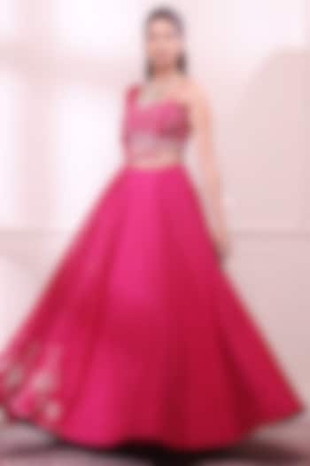 Pink Sapphire Raw Silk Wedding Lehenga Set by Isha Gupta Tayal at Pernia's Pop Up Shop