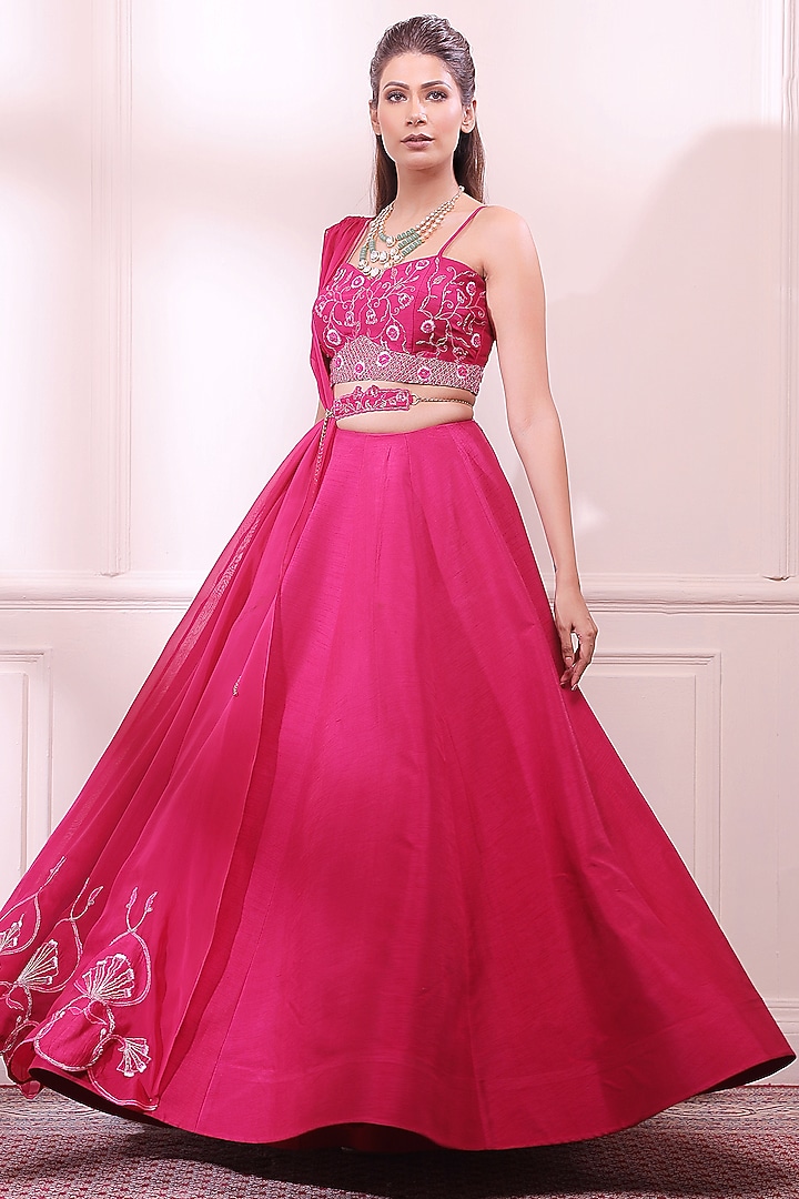 Pink Sapphire Raw Silk Wedding Lehenga Set by Isha Gupta Tayal at Pernia's Pop Up Shop