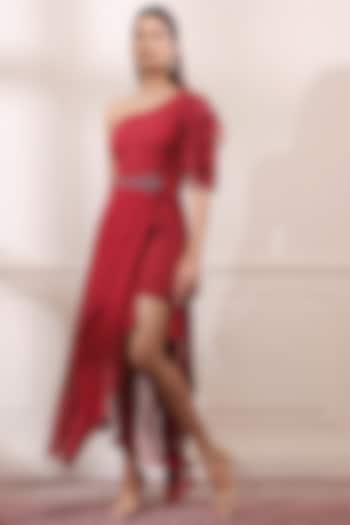 Ruby Red One-Shoulder Vacation Dress by Isha Gupta Tayal at Pernia's Pop Up Shop