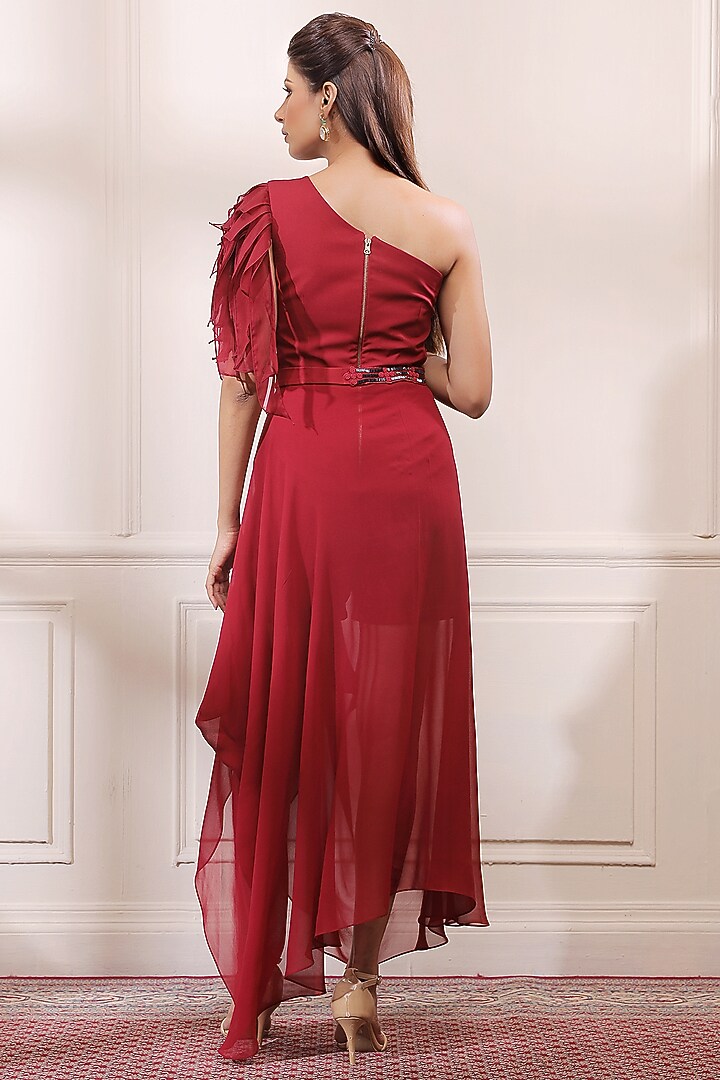 Ruby Red One-Shoulder Vacation Dress by Isha Gupta Tayal at Pernia's Pop Up Shop