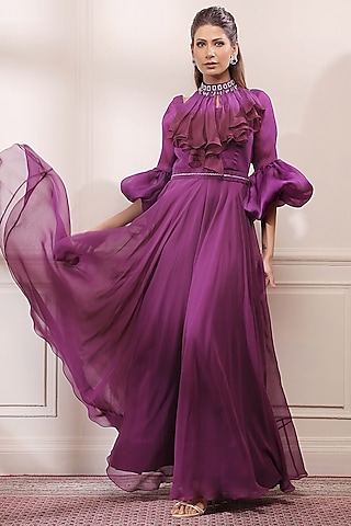 Amethyst Purple Georgette Jumpsuit by Isha Gupta Tayal