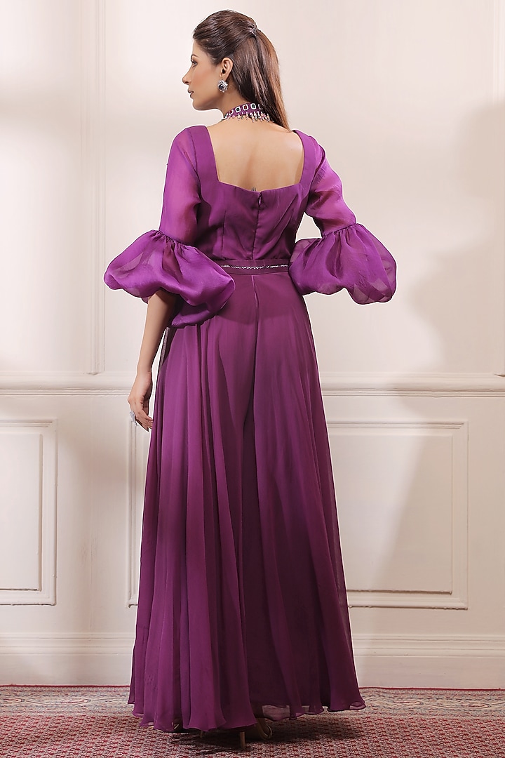 Amethyst Purple Georgette Jumpsuit by Isha Gupta Tayal at Pernia's Pop Up Shop