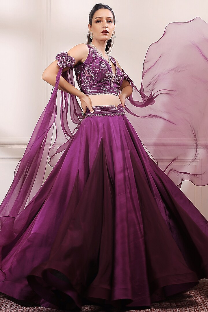 Amethyst Purple Organza Embroidered Wedding Lehenga Set by Isha Gupta Tayal at Pernia's Pop Up Shop