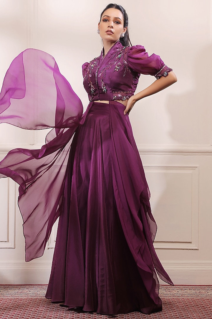 Amethyst Purple Silk & Organza Wedding Sharara Set by Isha Gupta Tayal at Pernia's Pop Up Shop