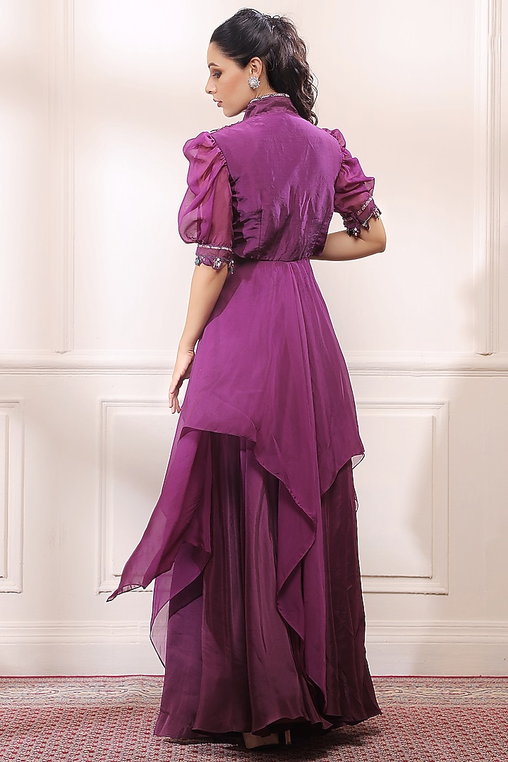 Amethyst Purple Silk & Organza Wedding Sharara Set by Isha Gupta Tayal at Pernia's Pop Up Shop