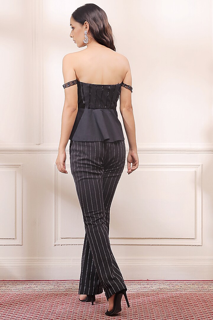 Black Onyx Zari Embroidered Pant Set by Isha Gupta Tayal at Pernia's Pop Up Shop