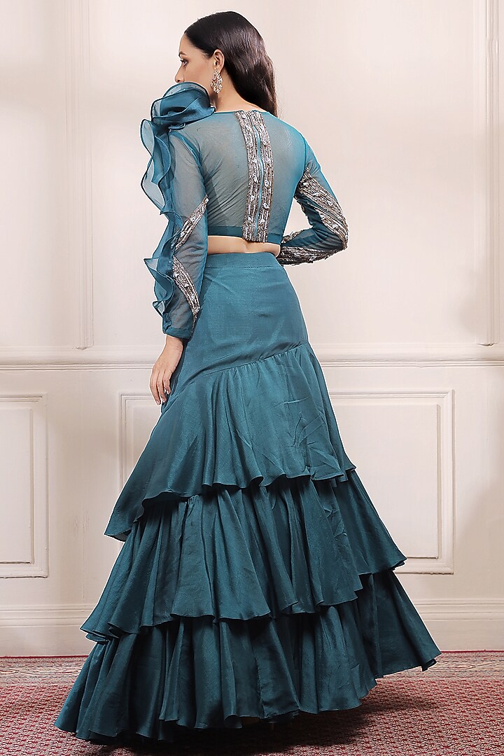 Jade Green Silk Wedding Lehenga Set by Isha Gupta Tayal at Pernia's Pop Up Shop