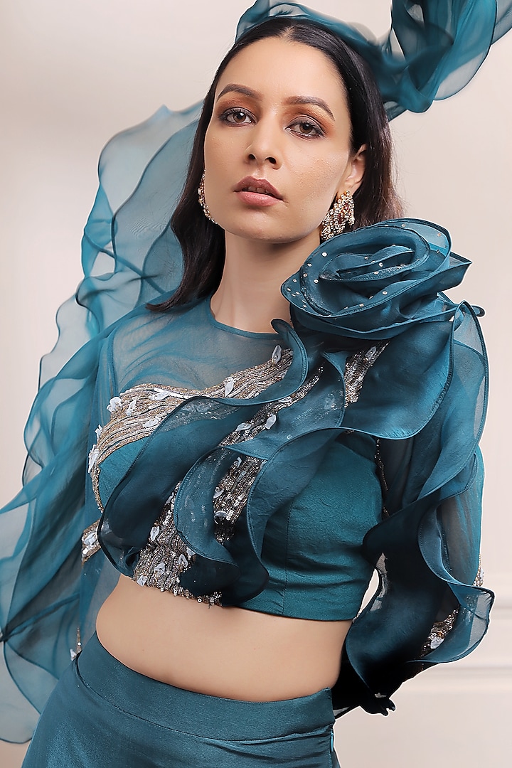 Jade Green Silk Wedding Lehenga Set by Isha Gupta Tayal at Pernia's Pop Up Shop