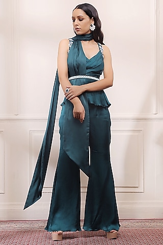 Jade Green Satin Co-Ord Set by Isha Gupta Tayal