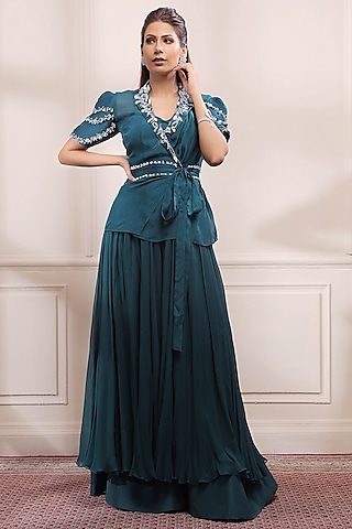 Jade Green Georgette Layered Sharara Set by Isha Gupta Tayal