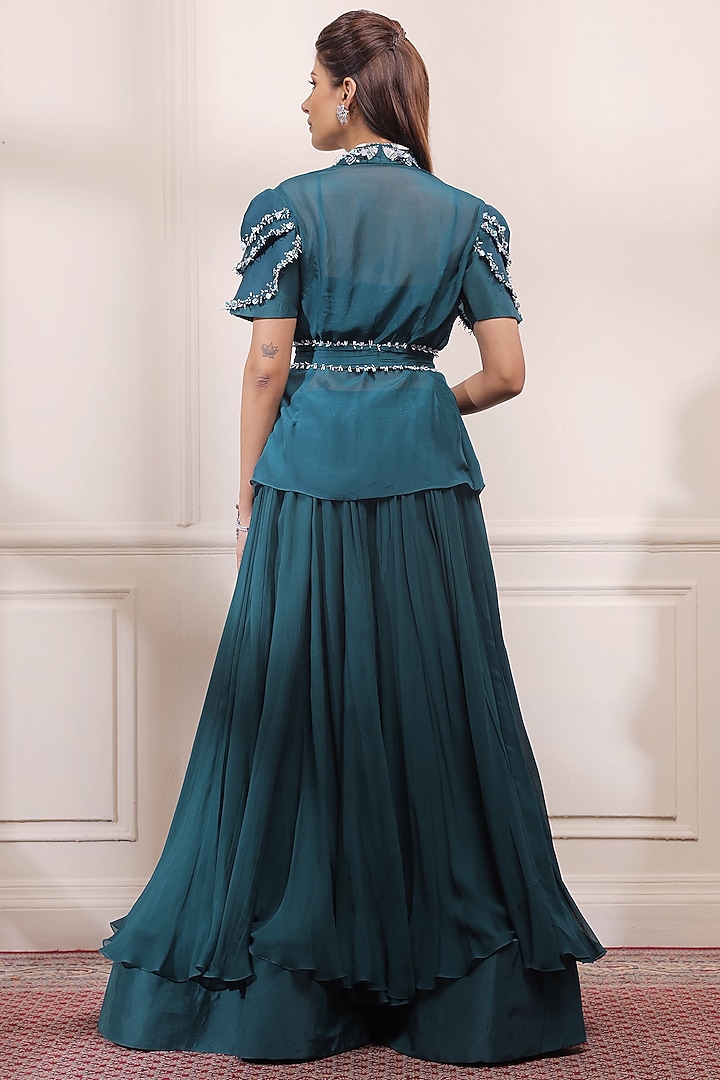 Jade Green Georgette Layered Wedding Sharara Set by Isha Gupta Tayal at Pernia's Pop Up Shop