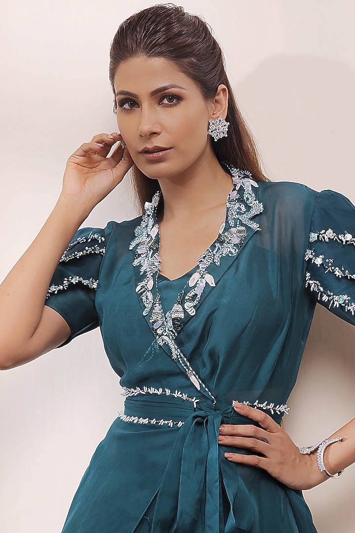 Jade Green Georgette Layered Wedding Sharara Set by Isha Gupta Tayal at Pernia's Pop Up Shop