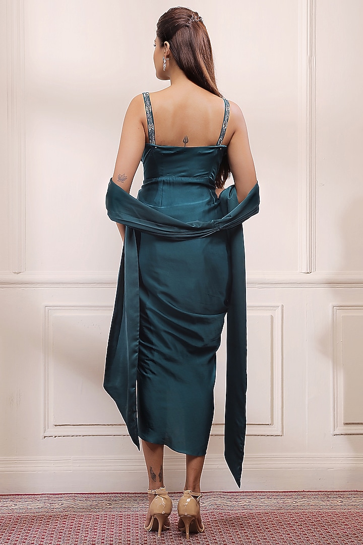 Jade Green Embroidered Vacation Dress by Isha Gupta Tayal at Pernia's Pop Up Shop