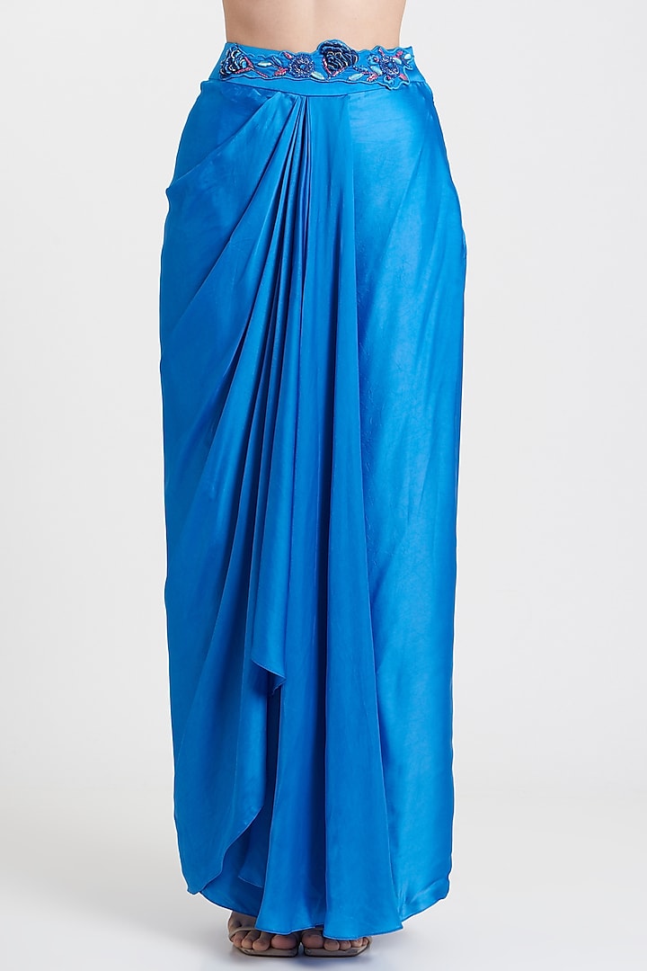 Blue Crepe Draped Skirt Set by Isha Gupta Tayal at Pernia's Pop Up Shop