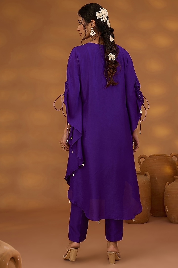 Purple Silk Hand Embroidered Kaftan Kurta Set by Isha Gupta Tayal at Pernia's Pop Up Shop