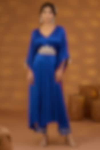 Blue Chiffon Satin Draped Kurta Set by Isha Gupta Tayal at Pernia's Pop Up Shop