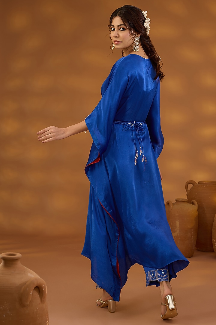 Blue Chiffon Satin Draped Kurta Set by Isha Gupta Tayal at Pernia's Pop Up Shop