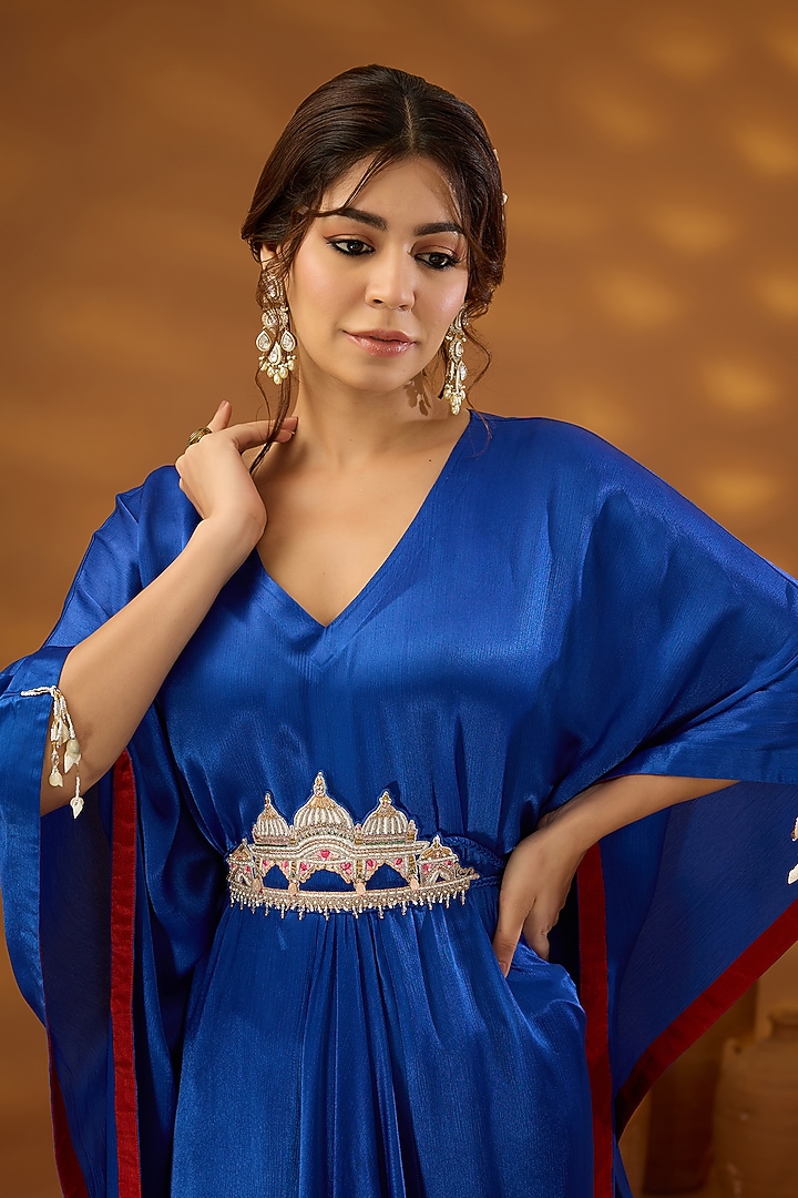 Blue Chiffon Satin Draped Kurta Set by Isha Gupta Tayal at Pernia's Pop Up Shop