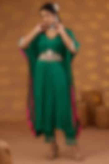 Green Chiffon Satin Draped Kurta Set by Isha Gupta Tayal at Pernia's Pop Up Shop