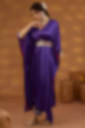 Purple Chiffon Satin Draped Kurta Set by Isha Gupta Tayal at Pernia's Pop Up Shop