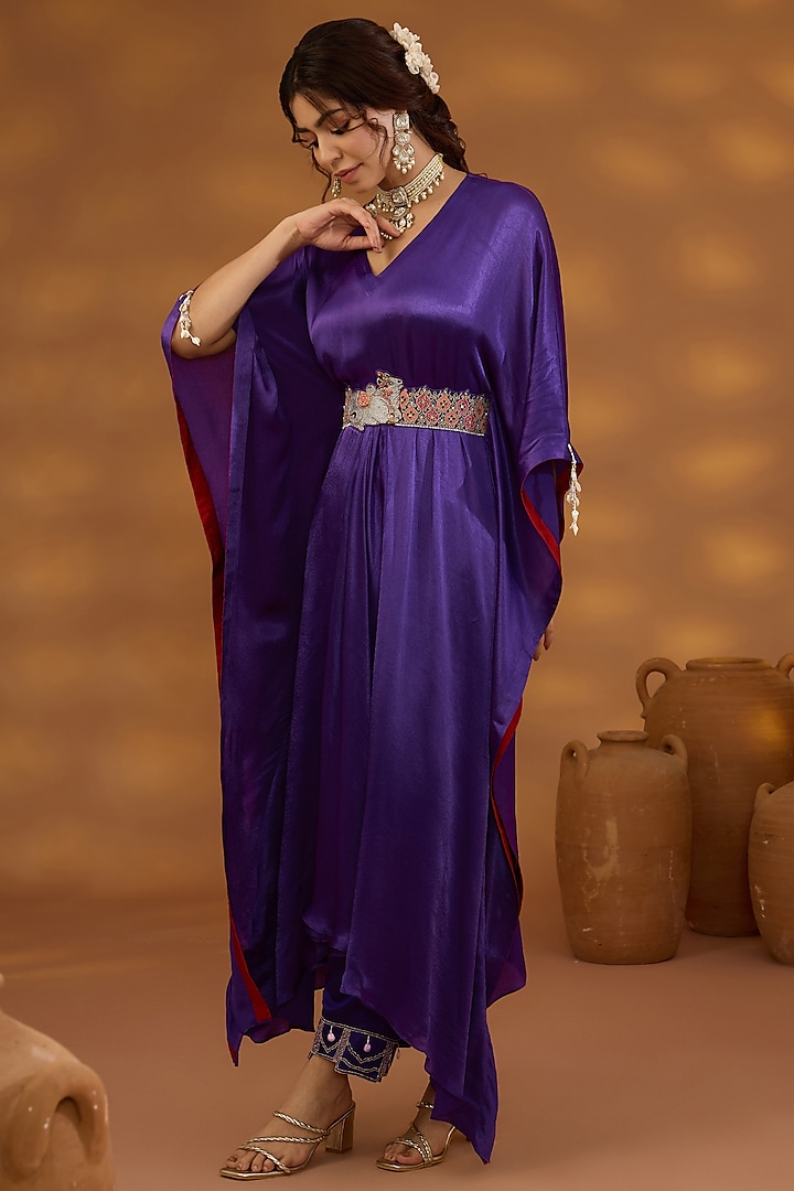 Purple Chiffon Satin Draped Kurta Set by Isha Gupta Tayal at Pernia's Pop Up Shop