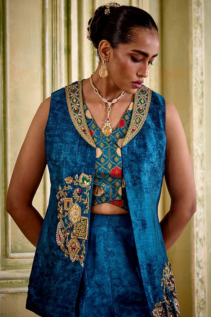 Jewel Blue Silk Wedding Sharara Set by Isha Gupta Tayal at Pernia's Pop Up Shop