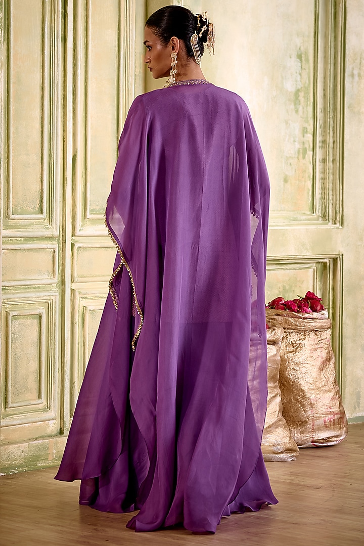 Purple Organza Paisley Embroidered Draped Kurta Set by Isha Gupta Tayal at Pernia's Pop Up Shop