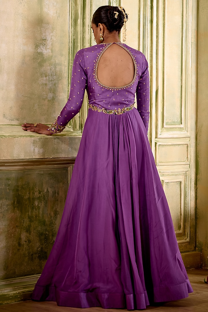 Lilac Organza Gota Embroidered Wedding Anarkali Set by Isha Gupta Tayal at Pernia's Pop Up Shop