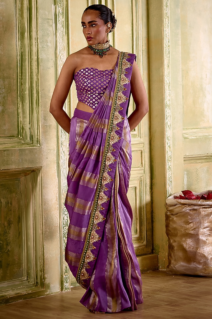 Lilac Tissue Pre-Draped Wedding Saree Set by Isha Gupta Tayal at Pernia's Pop Up Shop