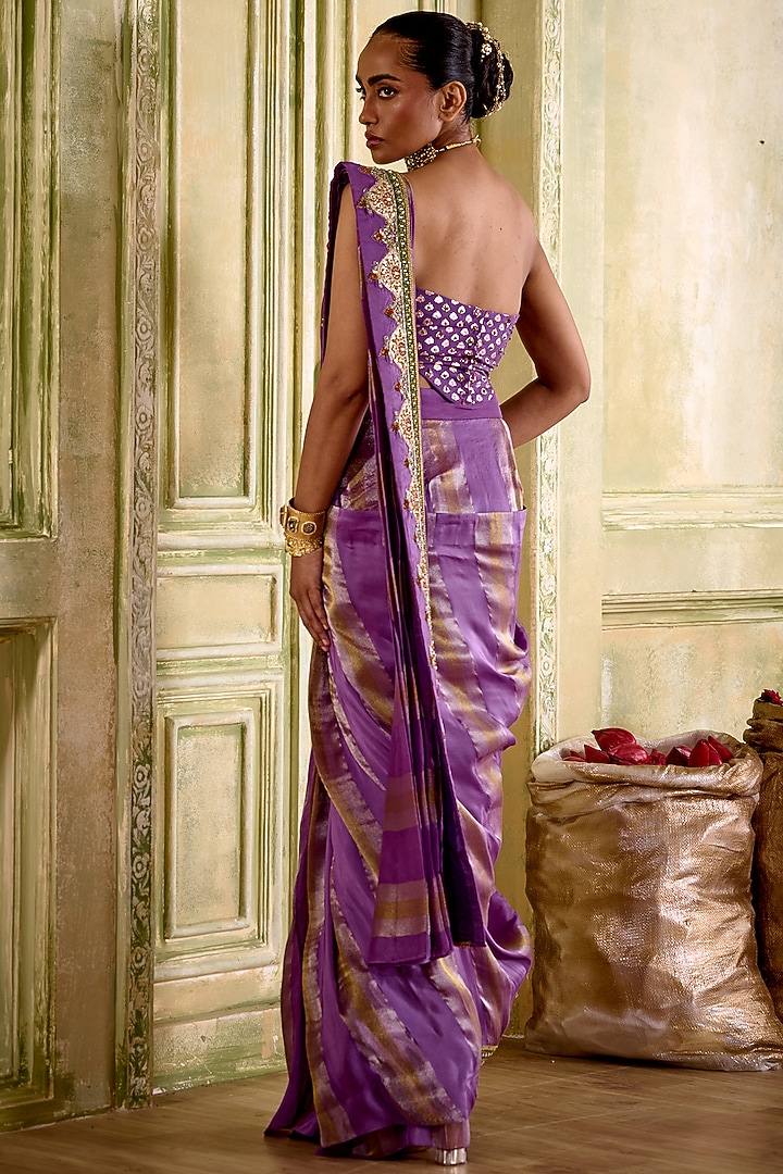 Lilac Tissue Pre-Draped Wedding Saree Set by Isha Gupta Tayal at Pernia's Pop Up Shop