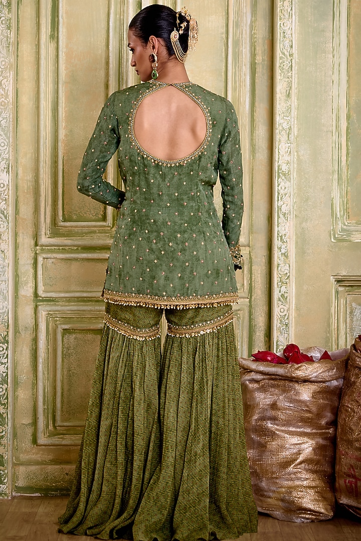 Sage Green Organza Dori Embroidered Gharara Set by Isha Gupta Tayal at Pernia's Pop Up Shop