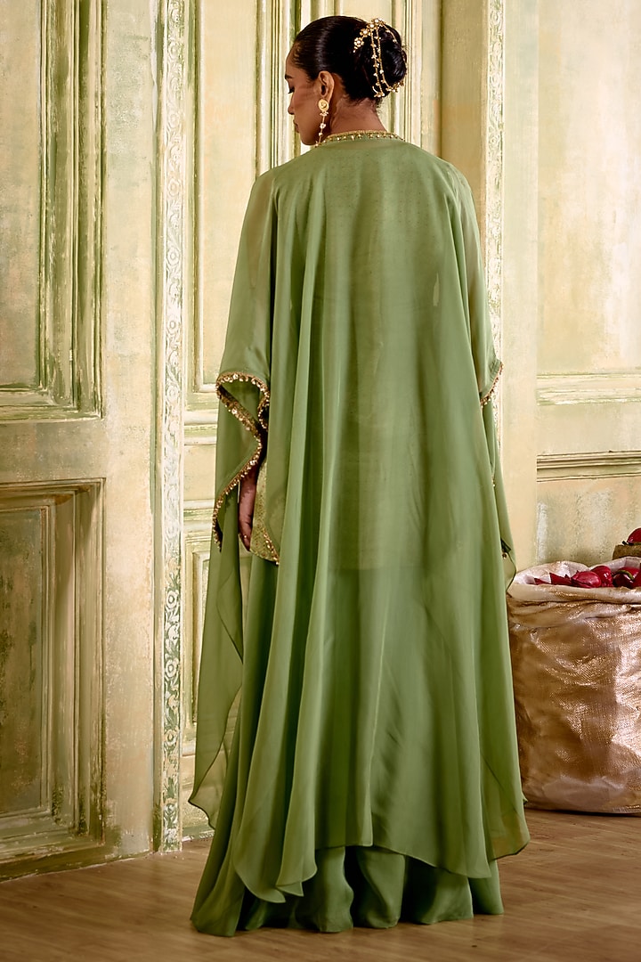 Sage Green Organza Paisley Embroidered Draped Kurta Set by Isha Gupta Tayal at Pernia's Pop Up Shop