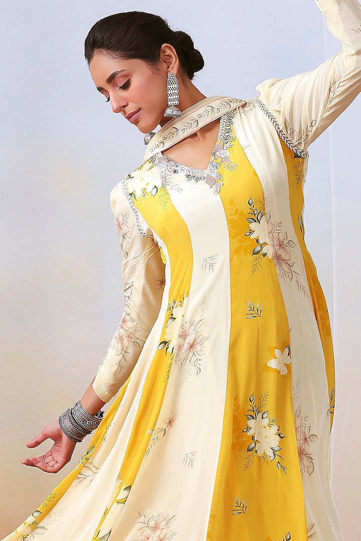 Multi-Coloured Printed & Embellished Party Wear Anarkali Set by Isha Gupta Tayal at Pernia's Pop Up Shop