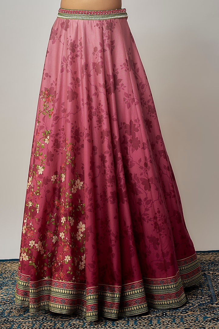 Pink Chanderi Silk Floral Printed Wedding Lehenga Set by Isha Gupta Tayal at Pernia's Pop Up Shop