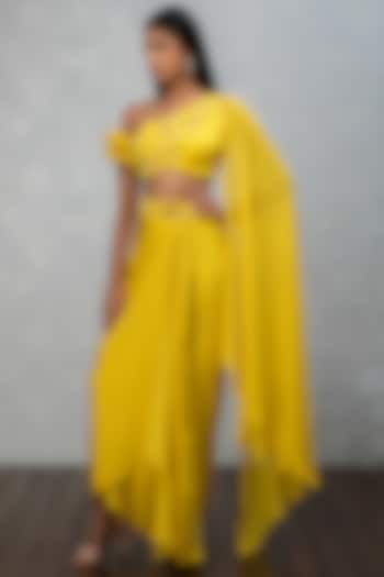 Citrine Yellow Draped Skirt Set by Isha Gupta Tayal