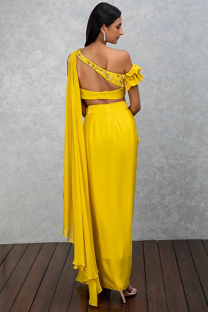 Citrine Yellow Draped Skirt Set by Isha Gupta Tayal at Pernia's Pop Up Shop