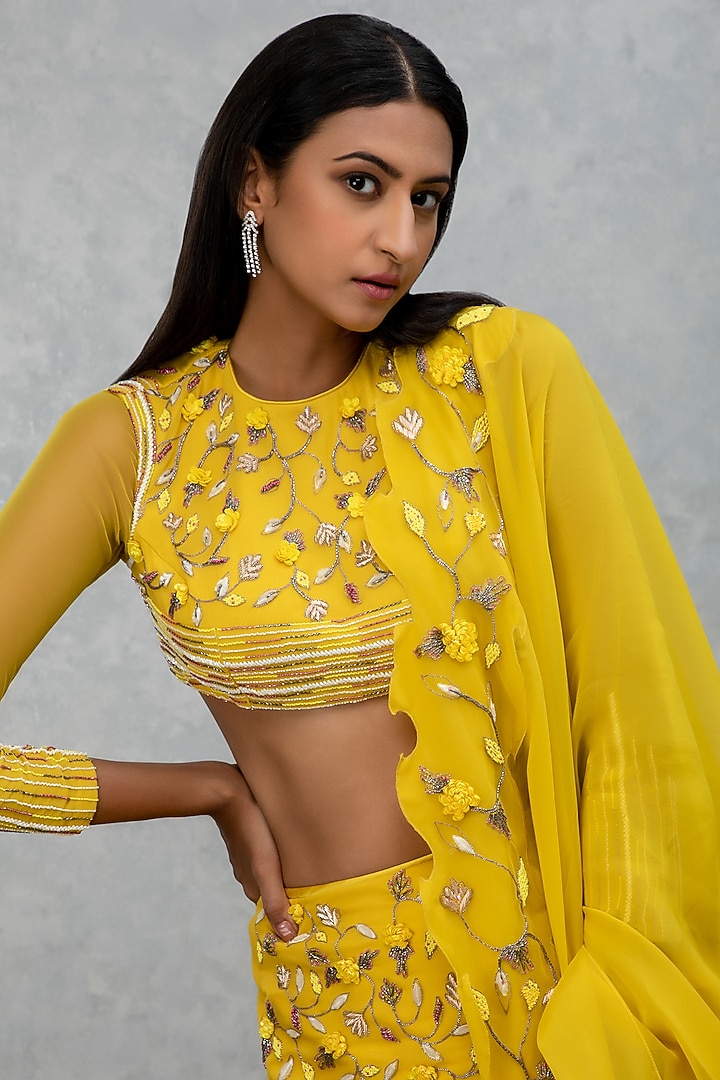 Citrine Yellow Embroidered Wedding Lehenga Set by Isha Gupta Tayal at Pernia's Pop Up Shop