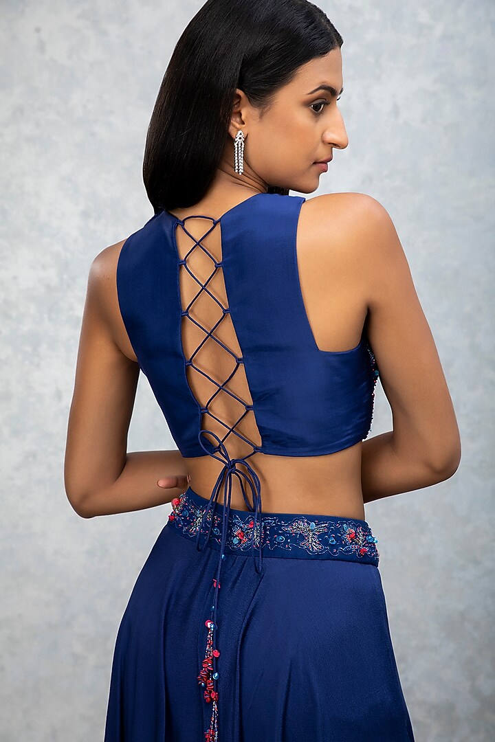 Tanzanite Blue Front Slit Skirt Set by Isha Gupta Tayal at Pernia's Pop Up Shop