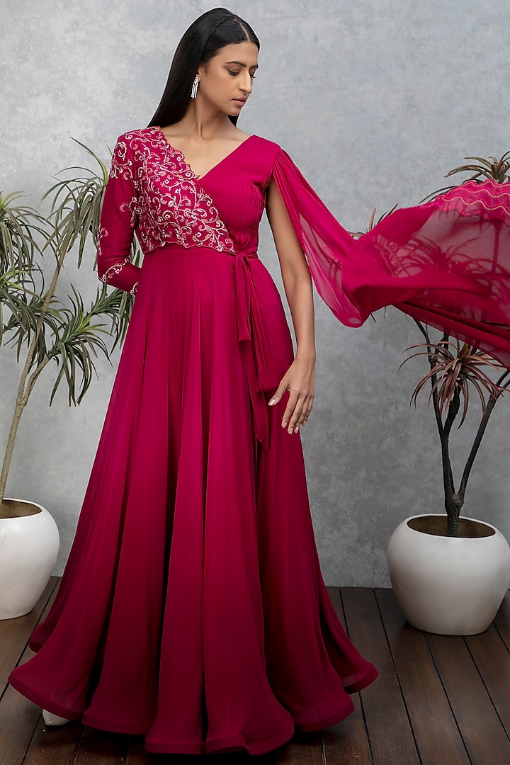 Sapphire Pink Embroidered Gown by Isha Gupta Tayal