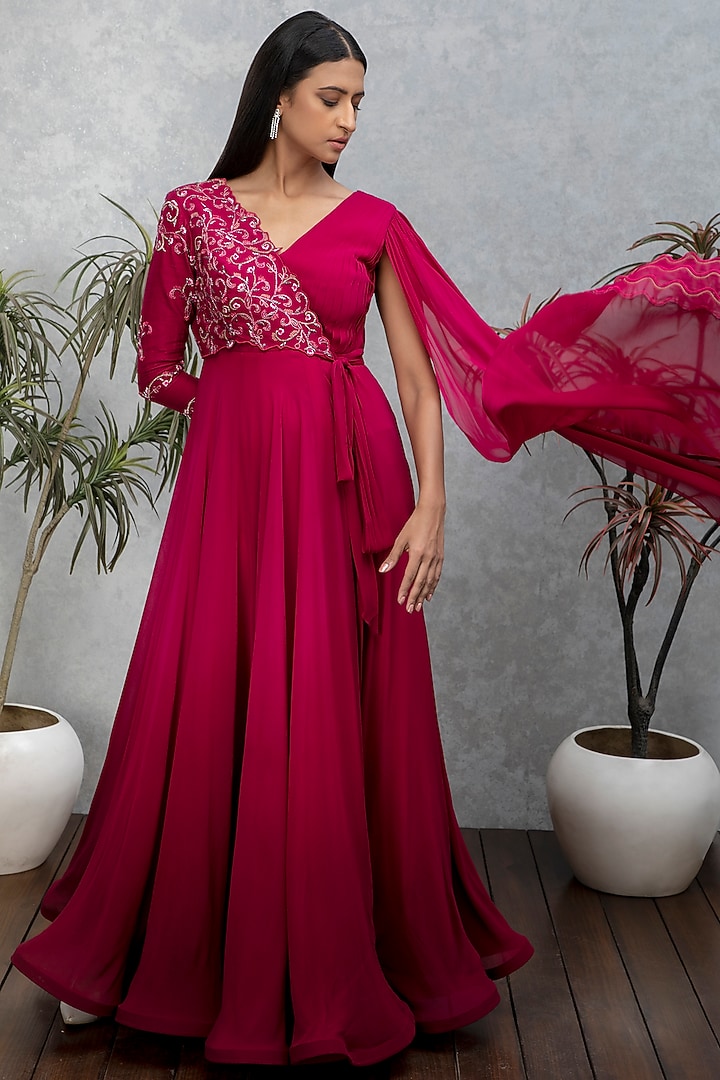 Sapphire Pink Embroidered Engagement Gown by Isha Gupta Tayal at Pernia's Pop Up Shop