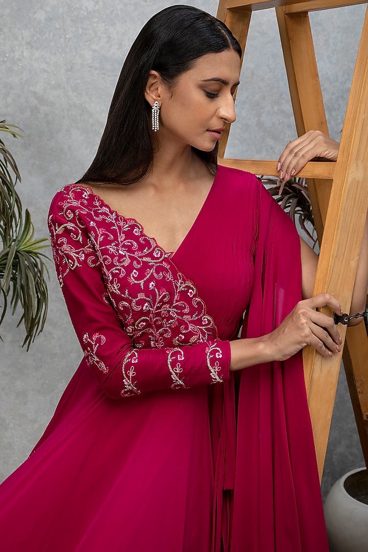 Sapphire Pink Embroidered Engagement Gown by Isha Gupta Tayal at Pernia's Pop Up Shop